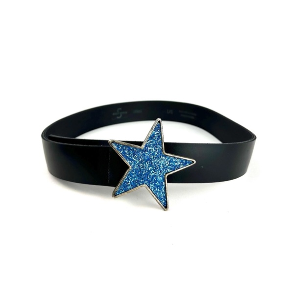 Vintage 1990’s 2000’s Y2K Light Blue Glitter Oversized Star Buckle - S/M - Picture 1 of 9